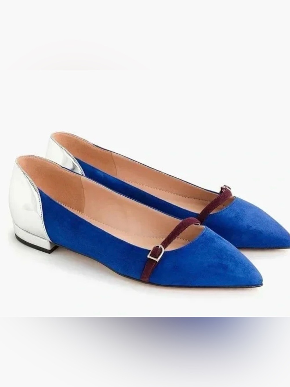 J. Crew Cobalt Blue Suede Pointed-Toe Flats with silver accent new 9.5
